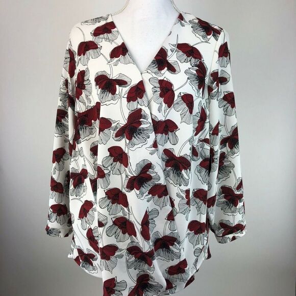 Alfani Blouse Top Red Floral Surplice Wrap N55 🔥 - Picture 4 of 10